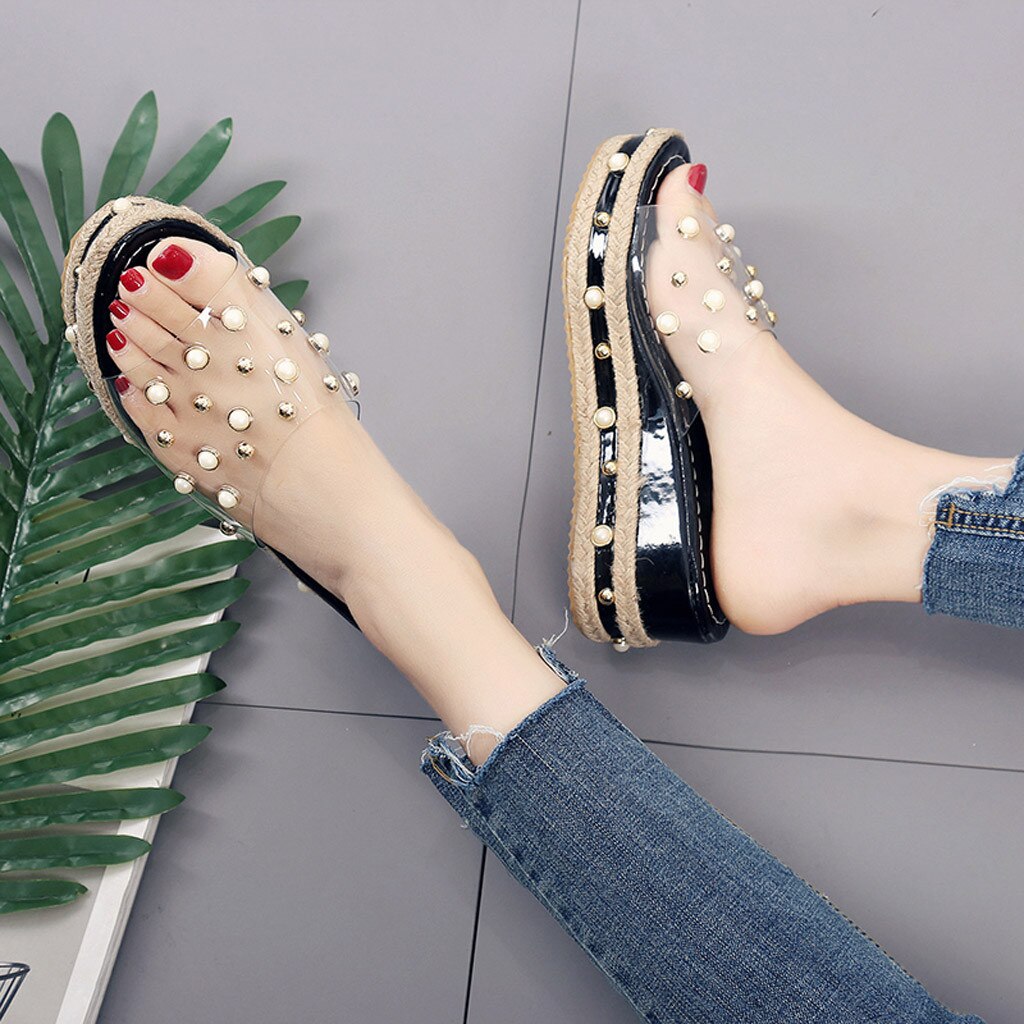 Mode Jelly Sandalen Zomer Candy Slippers Vrouw Schoenen Flats Dames Womens Zapatos Mujer Slip Op Parel Strand Wiggen Gelei Schoen