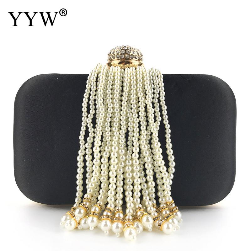 Azul festa de noite saco de embreagem das mulheres pérola borla saco de embreagem mão-frisado vestido saco de noite festa de formatura bolsa de casamento vermelho: black