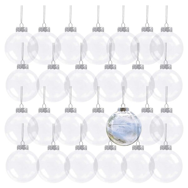 32 Pack 3.15 Inch Clear Plastic Fillable Ornament Balls, for DIY Craft Projects, Christmas, Wedding, Party, Home Decor