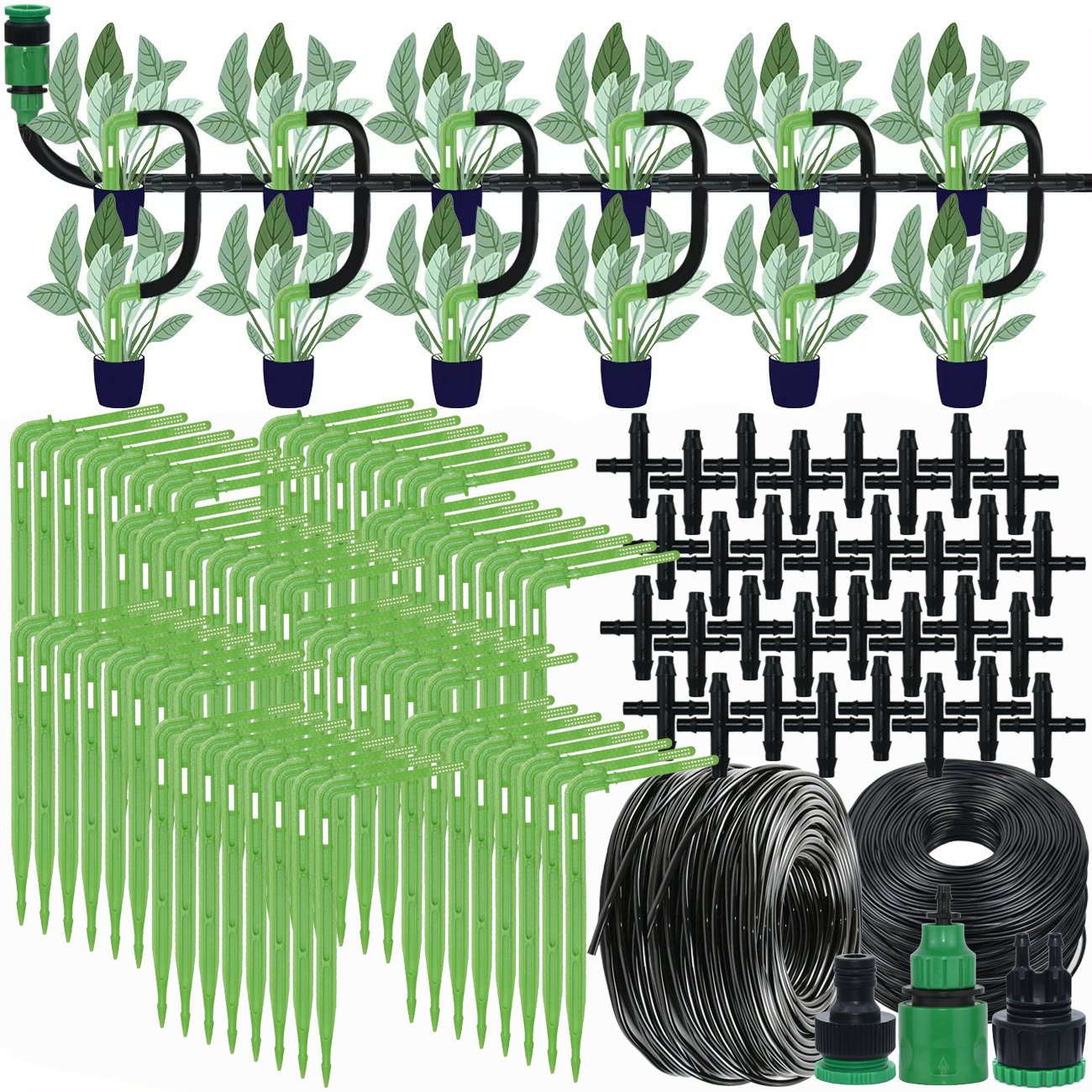Droppbevattningskit för växthus, automatiskt bevattningssystem, trädgård, 4-- vägs , 4/7mm to 3/5mm- slangs droppbevattningssystem för krukväxt, grönsaksbonsai