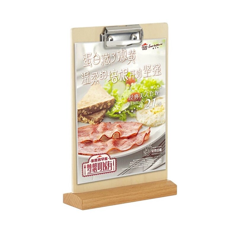 A5 trä affisch menyhållare magert till plexiglas broschyr display stativ pappershållare clipboard för restaurang
