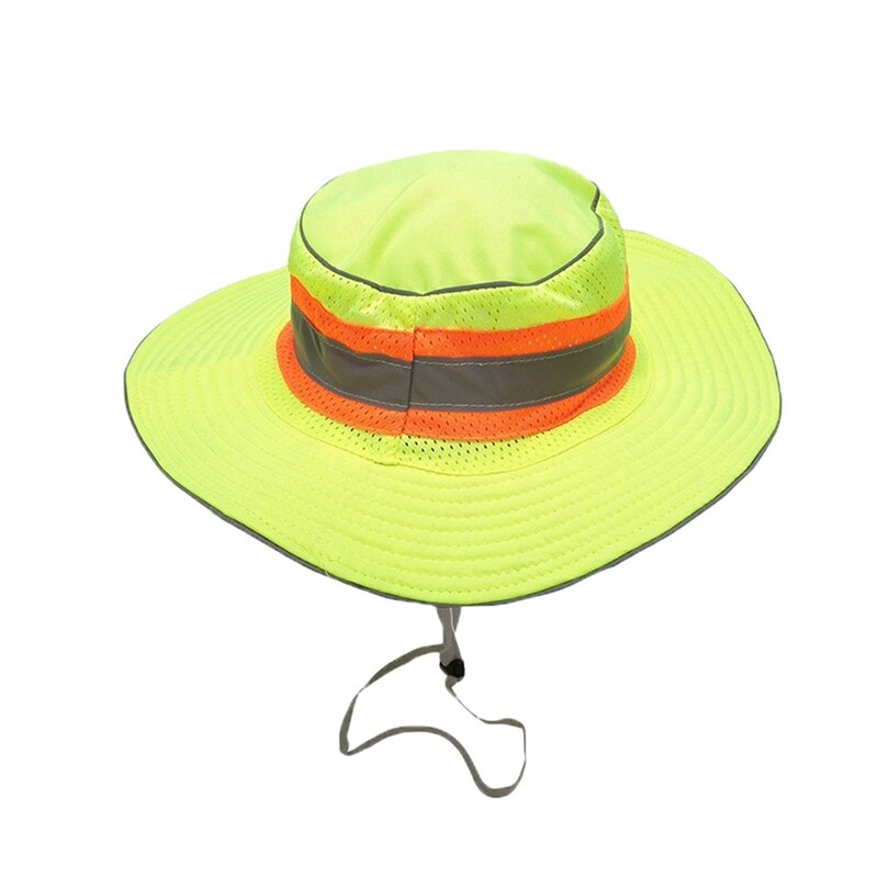 Wide Brim High Visibility Reflective Cap Outdoor Workplace Safety Sun Protection Breathable Mesh Hat