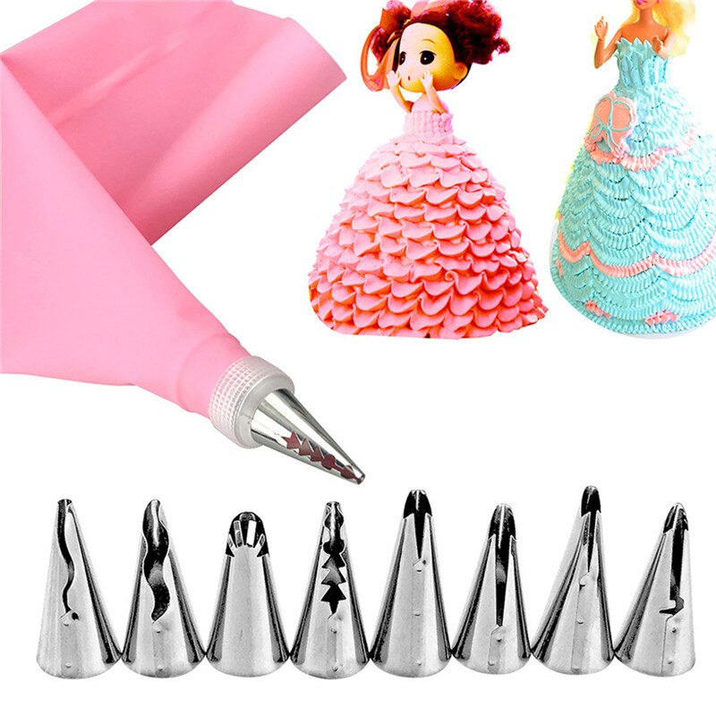 10 Stks/set Wedding Cake Decorating Icing Rvs Russische Nozzles Rok Taart Nozzles Piping Tips Gebak Siliconen Taart Tas