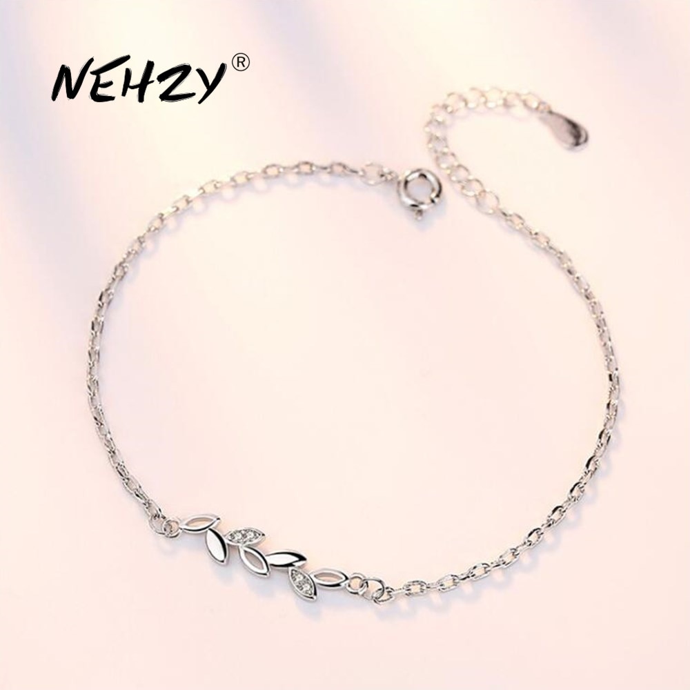 NEHZY 925 timbre en argent Sterling bijoux de femme feuille cubique zircone rétro simple bracelet longueur 20CM