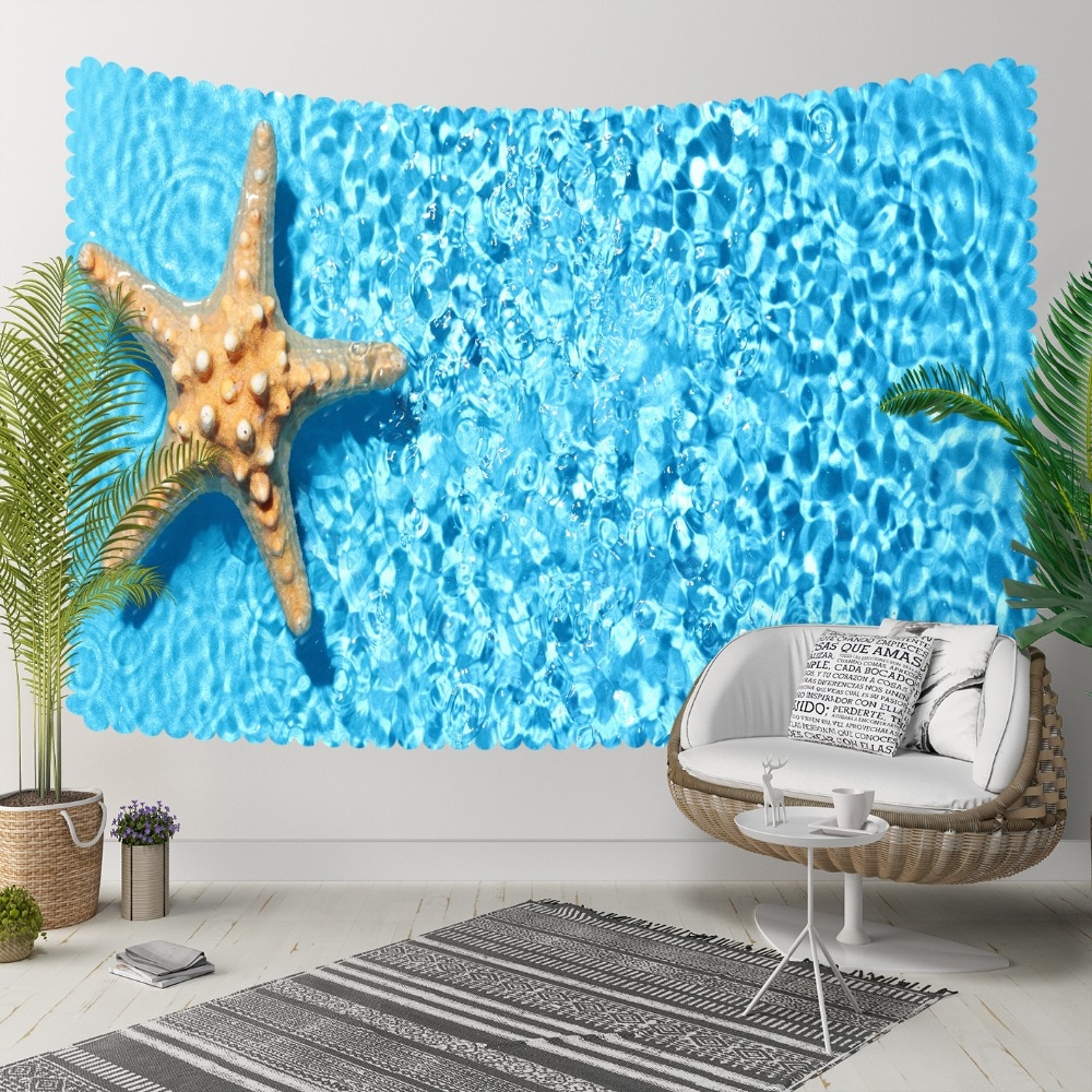 Anders Gele Tropische Zee Sterren Onder Blauwe Zee Water 3D Print Decoratieve Hippi Bohemian Muur Opknoping Landschap Tapijt Muur Art
