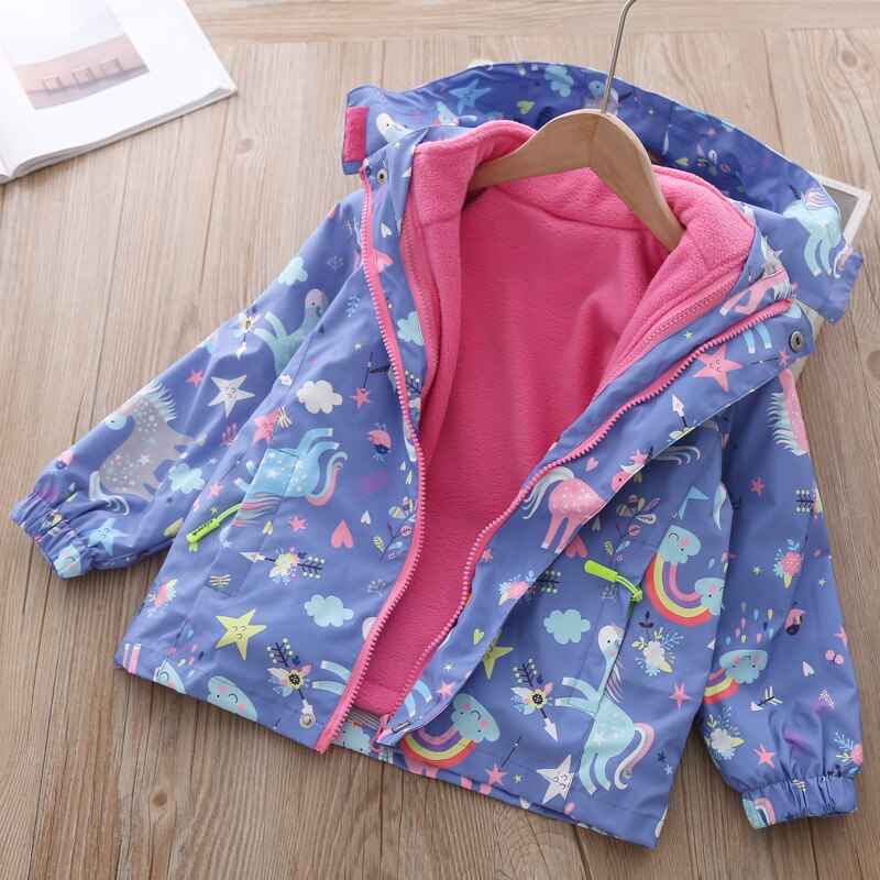 Autumn- Winter Girls Coat Detachable fleece Children clothes Rainbow Girls Jackets 3-10 years kids outdoor windbreaker for girls: blue / 4T Height 100-110cm