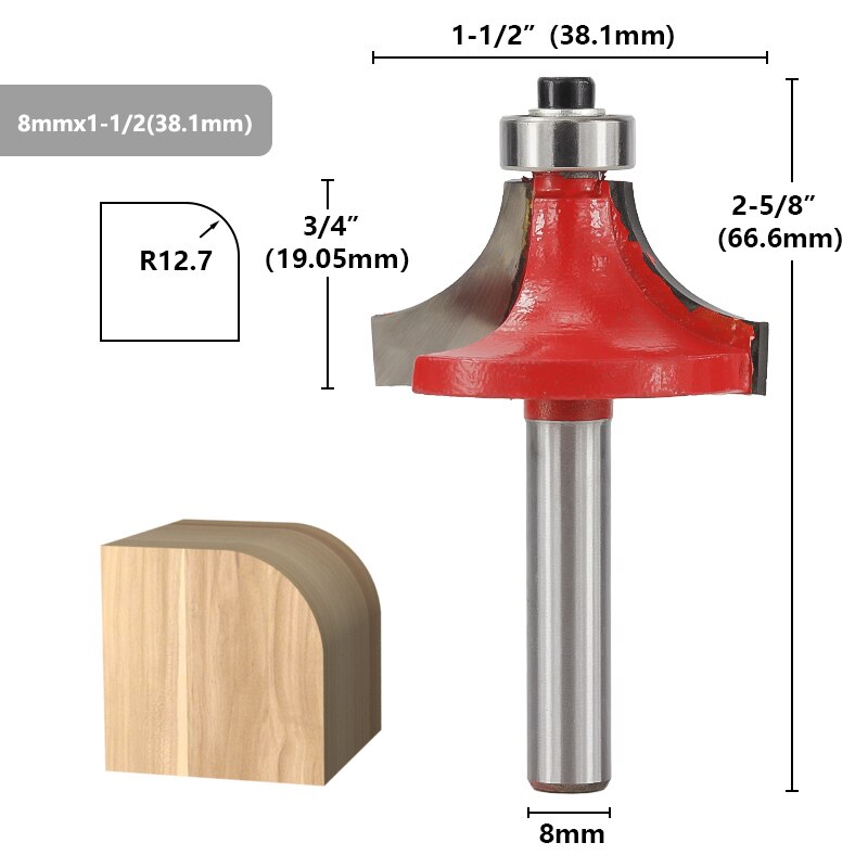 XCAN Wood Corner Rounding Router Bit 8mm Shank Round-Over Router Bits Woodworking Engraving Tool Tungsten Carbide Milling Cutter: 8mmx1-1l2(38.1mm)