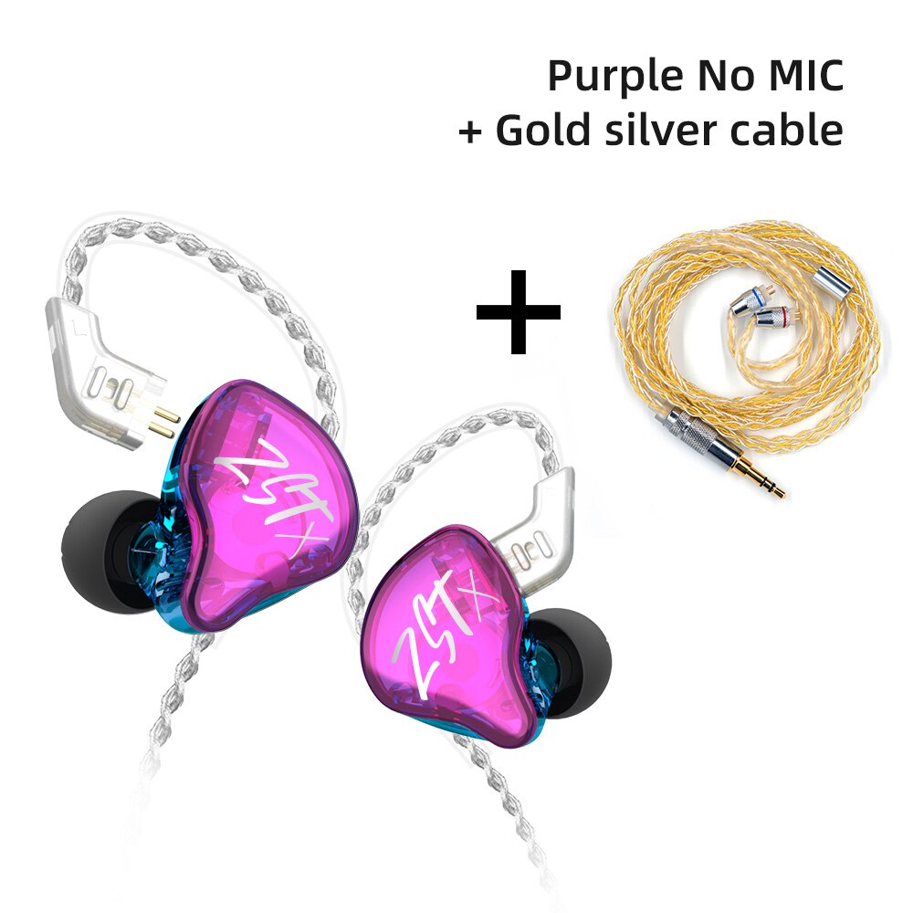 KZ ZSTX 1BA+1DD Hybrid technology HIFI In Ear Earphones Bass Earbud Sport Noise Cancelling Headset KZ ZS10 pro ZSN pro ZSX C12: Purple no mic (GS)