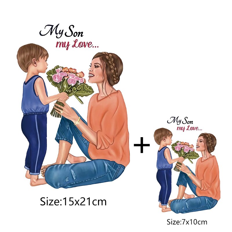 Nowe żelazko na plastry dla mamy syn T koszula naprasowanki na ubrania naszywki naszywki Diy folia winylowa robić przenoszenia za pomocą ciepła naklejki aplikacja kwiatowa na skrzep: 15x21cm 7x10cm