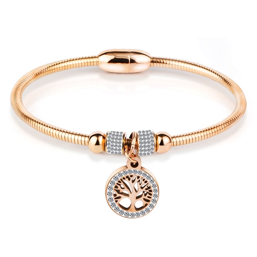 Hohlen Baum Blume Armbänder Für Frauen Edelstahl Kristall Charme Armbänder Magnet Armreifen Schmuck: Rose