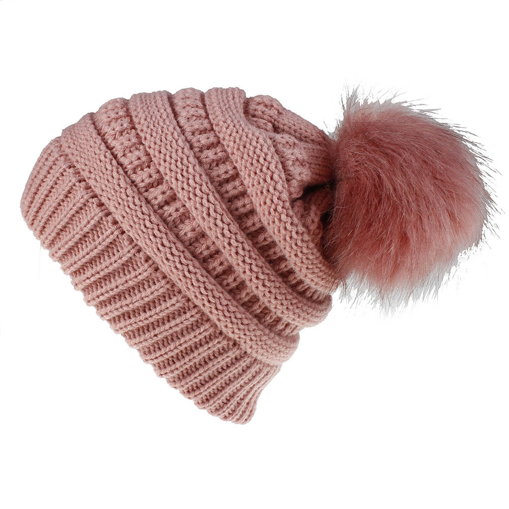 hats for women beanies Winter Wool Ball Hat Women's Knitting Hats Casual Caps Keep Warm Women Turbans: pink