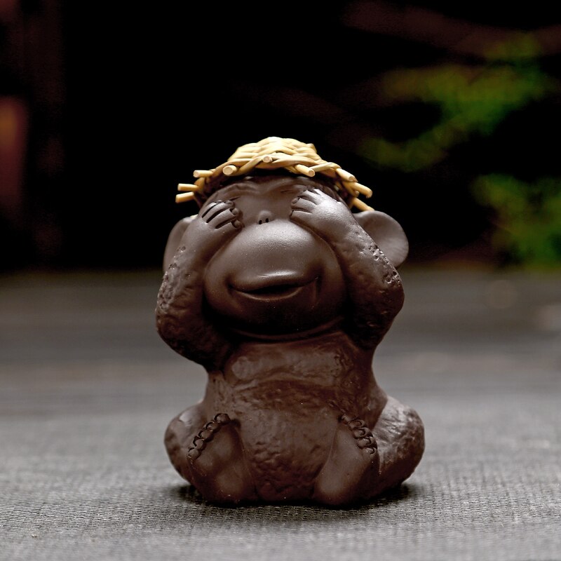 Estatua mono creativa de la suerte, té de arcilla púrpura, artesanía de cerámica para mascotas, kungfú chino, accesorios de juego de té, decoración para bandejas, de Boutique