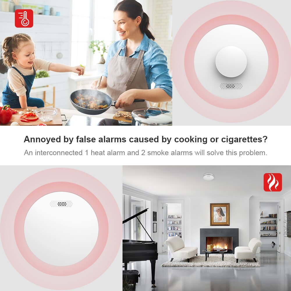 CPVAN Wireles Interlinked Smoke and Heat Alarms with Remote Controller Fire Alarms for Scotland's Smoke Detector Legislation