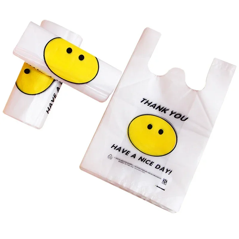 Bolsa de plástico de 50 Uds., bolsa de transporte, de dibujos animados de conveniencia con paquete de bolsa, embalaje de compras para supermercado al por menor, almacenamiento para el hogar: XL