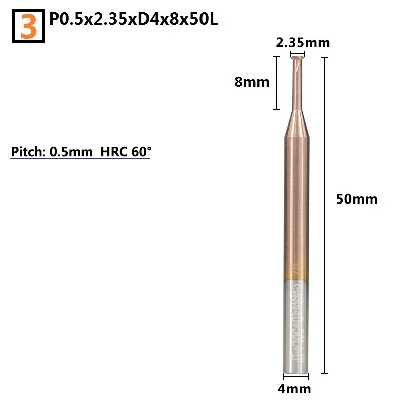 1pc Single Thread Milling Cutter P0.25-0.8 TiCN Coated CNC Router Bit 4mm Shank Thread Mill Carbide End Mill: P0.5x2.35xD4x8x50L