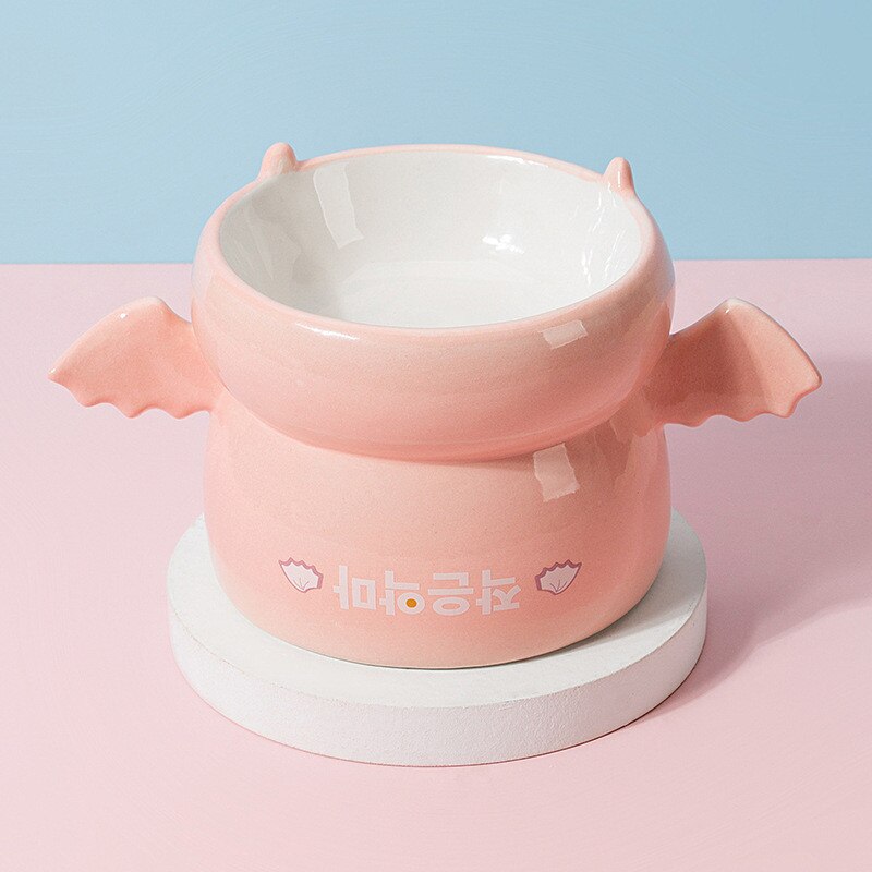 Kat Kom Keramische Cartoon Sprite Tall Kattenvoer Kom Beschermt Cervicale Wervelkolom Kat Rijstkom Hond Feeder Anti-Kantelen kat Bowls: pinkA