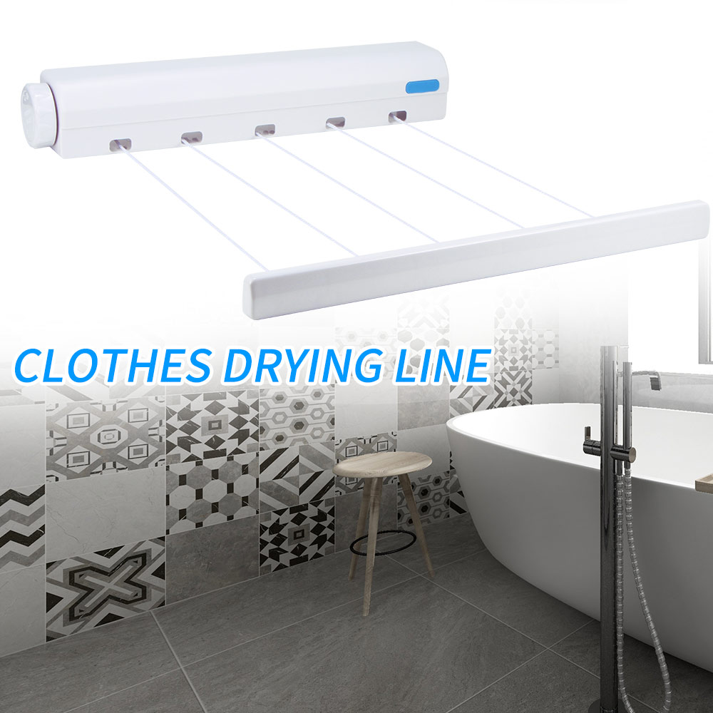Roll Up Clothes Line Washing 4 Lines Retractable Clothes Airer Indoor Wall Mounted Laundry Washing Line Drying Rack