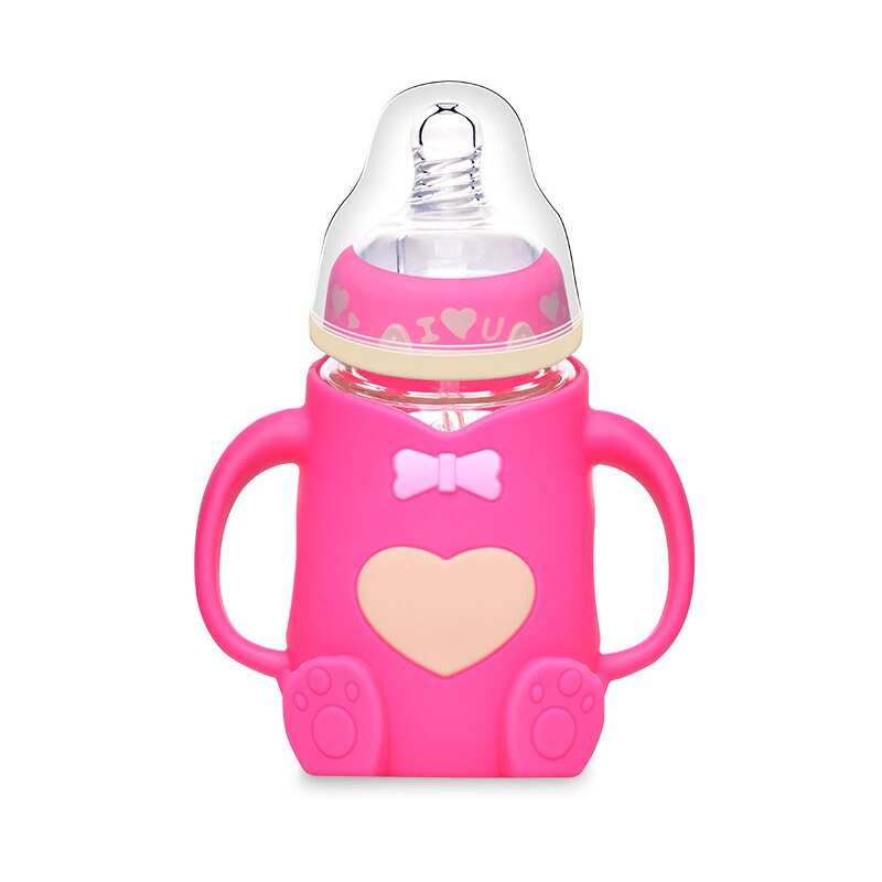 240ml baby silikone mælkefodringsflaske mamadeira vidro bpa gratis sikker spædbarnsjuice vandfodringsflaske kop glas ammeføde: Rosenrød