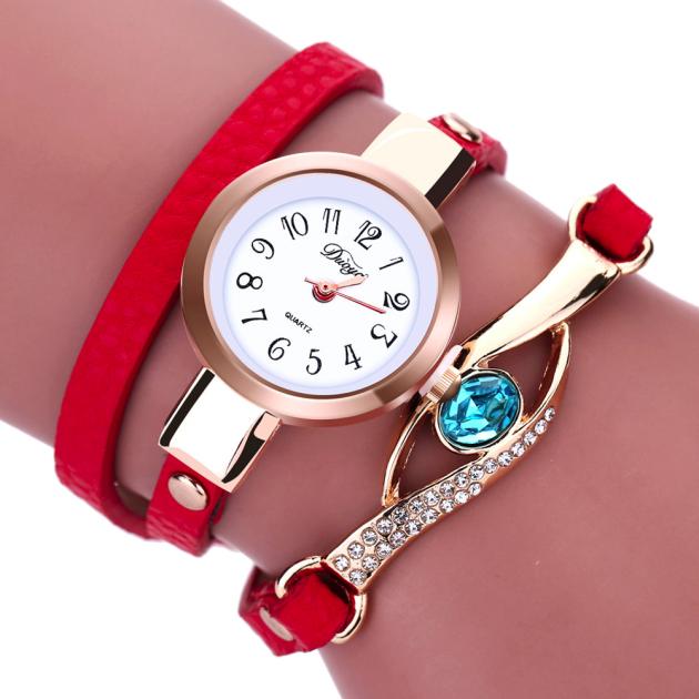 Damklockor dam diamantarmband klockor omlott läderkvartsarmbandsur montre femme relojes: Röd