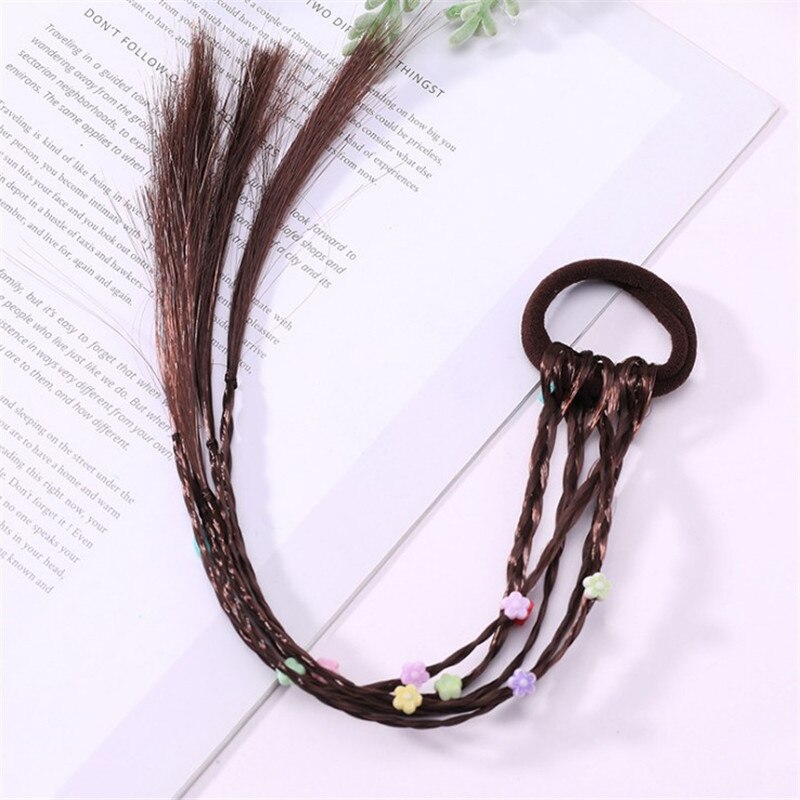 Perruque bandeau Simple en caoutchouc pour filles | Corde tressée, accessoires pour cheveux, perruque corde pour cheveux, outils pour cheveux, coiffe de tête de cochon: flower dark coffee