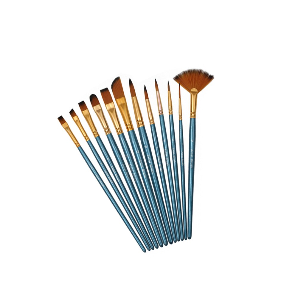 12 Stuks Nylon Haar Art Kwast Set Voor Pigment Aquarel Tekening (Rose Rood): Blue