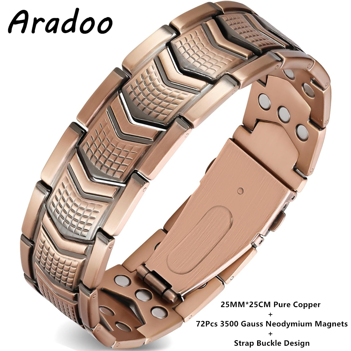 ARADOO koperen armband voor heren titanium staal 3x sterkte magnetische premium vouwsluiting armbanden: Hot Stamping