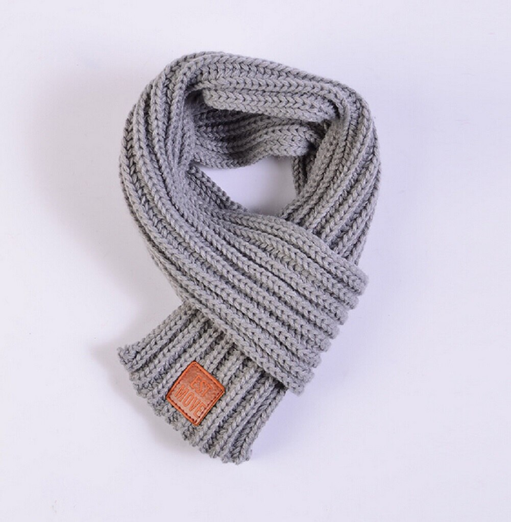 Lovely Boy Girl Kids Knitted Scarf Autumn Winter Warm Solid Scarf Children Girl Boy Knitting Wool Scarf Xmas: Gray