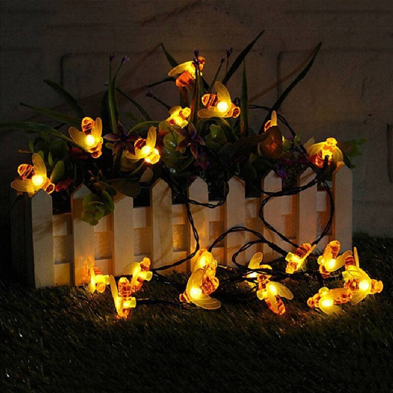 Patio 30 lediä mehiläiskeiju valo aurinkoenergialla toimiva aita puutarha seppele valot mehiläinen led merkkijono 20 lediä joulu 50 lediä ulkona