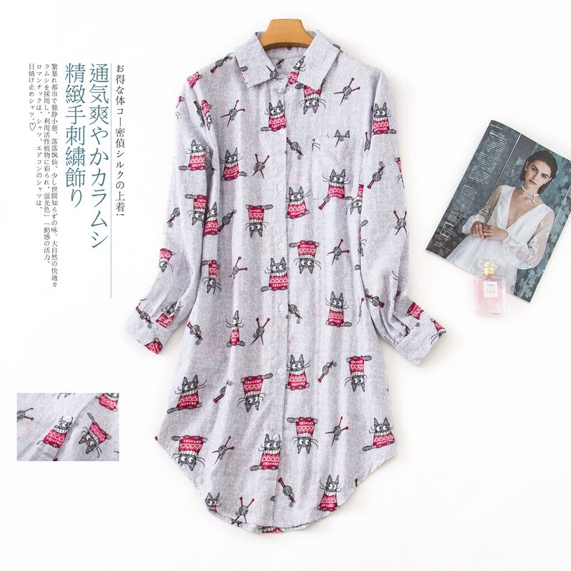Mais tamanho de moda inverno noite vestido feminino pijamas pijamas 100% algodão escovado fresco