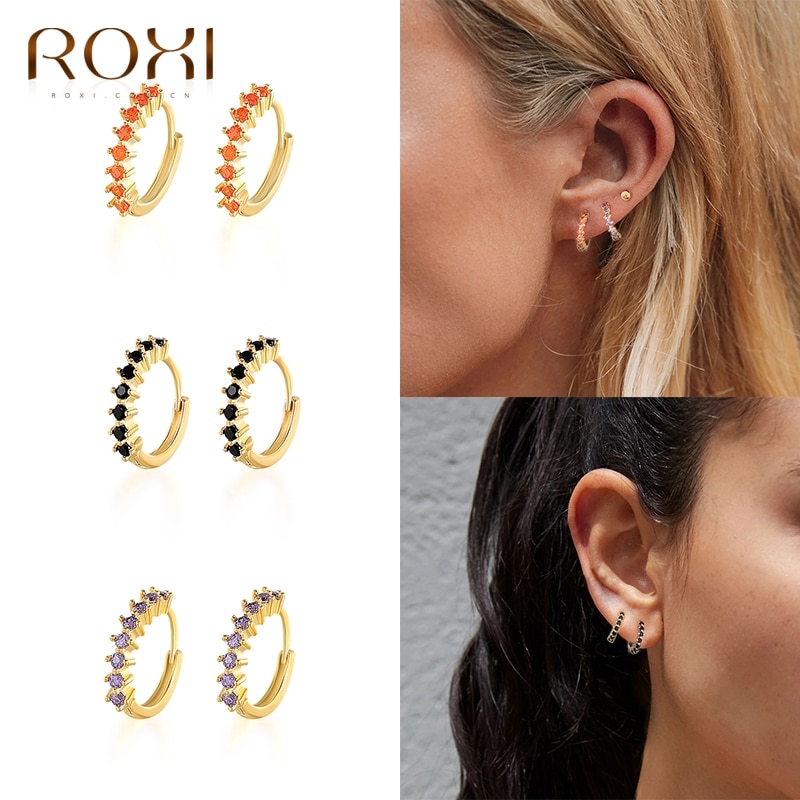 Roxi cirkel runde øreringe til kvinder lilla sort orange zirkon krystaller forlovelse bryllup øreringe sølv 925 smykker aros