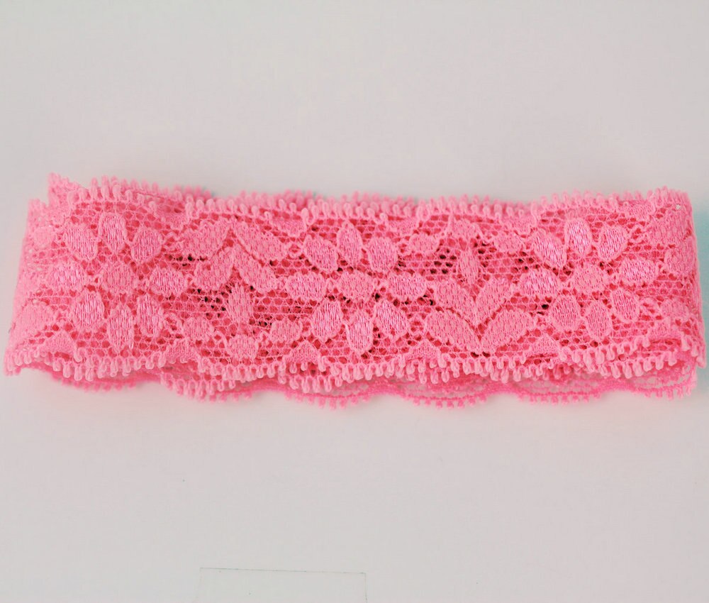 1'' 25mm elastic embroidered lace ribbon stretch lace trimmings DIY headband fabric 20 yards: hot pink