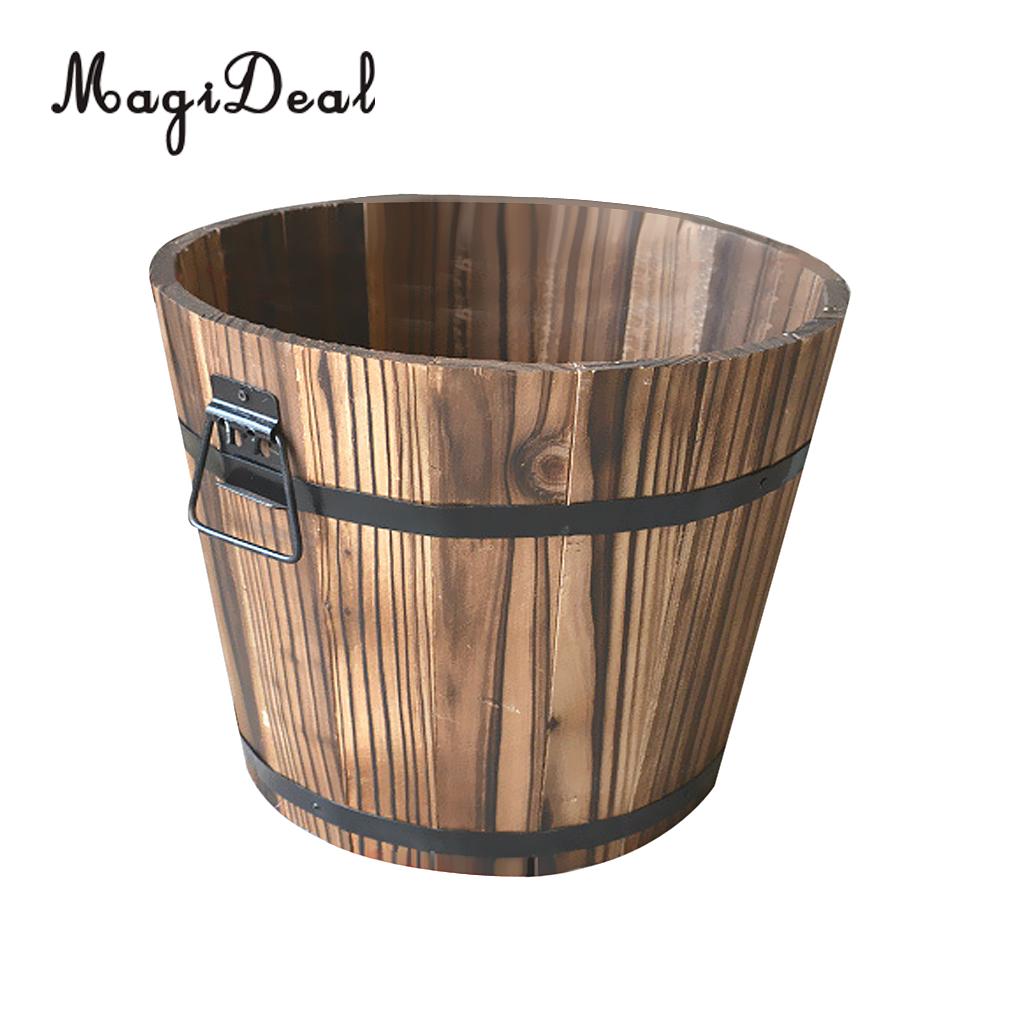 MagiDeal Wooden Bucket Flower Pot Garden Plant Planter Outdoor Home Decor Supply: 2