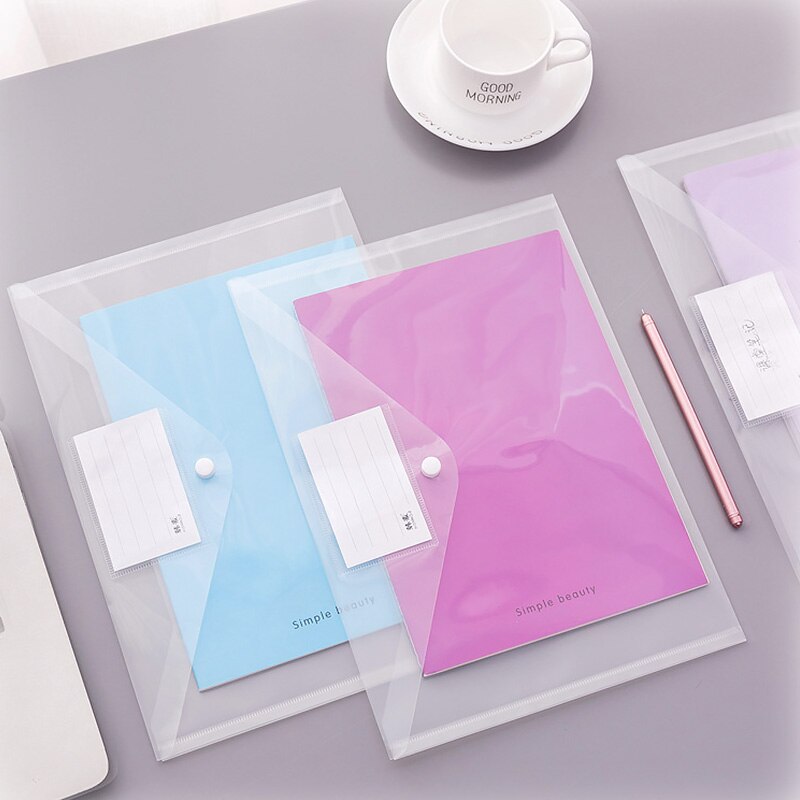 A4 gennemsigtig mappe knap filpose stor kapacitet plast dokumentpose kontor fil skole test papir opbevaringspose