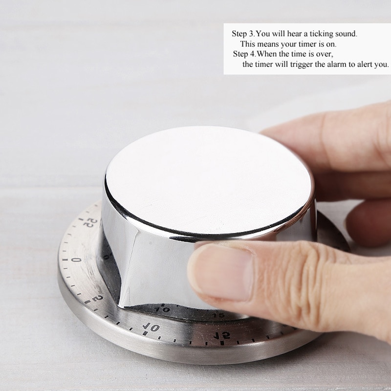 Stainless Steel Kitchen Timer with Magnetic Base Manual Mechanical Cooking Timer Countdown Cooking Tools Kitchen Gadgets