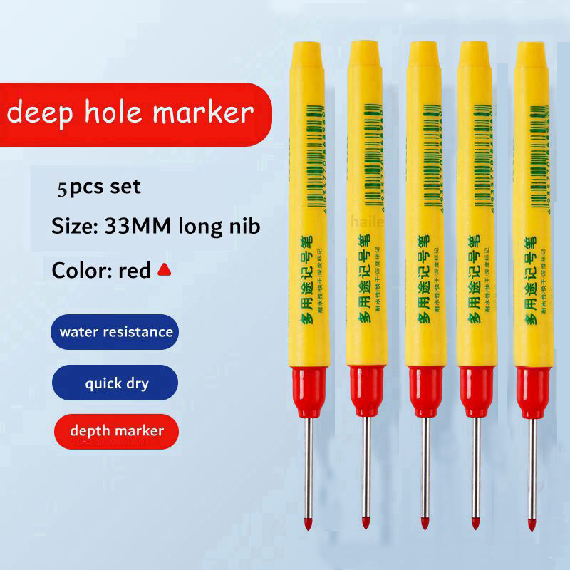 Haile Deep Hole Long Nib Multi-Purpose Marker Pens Waterproof Mechanical Carpentry Bathroom Woodworking Construction Marking Pen: Mixed Color