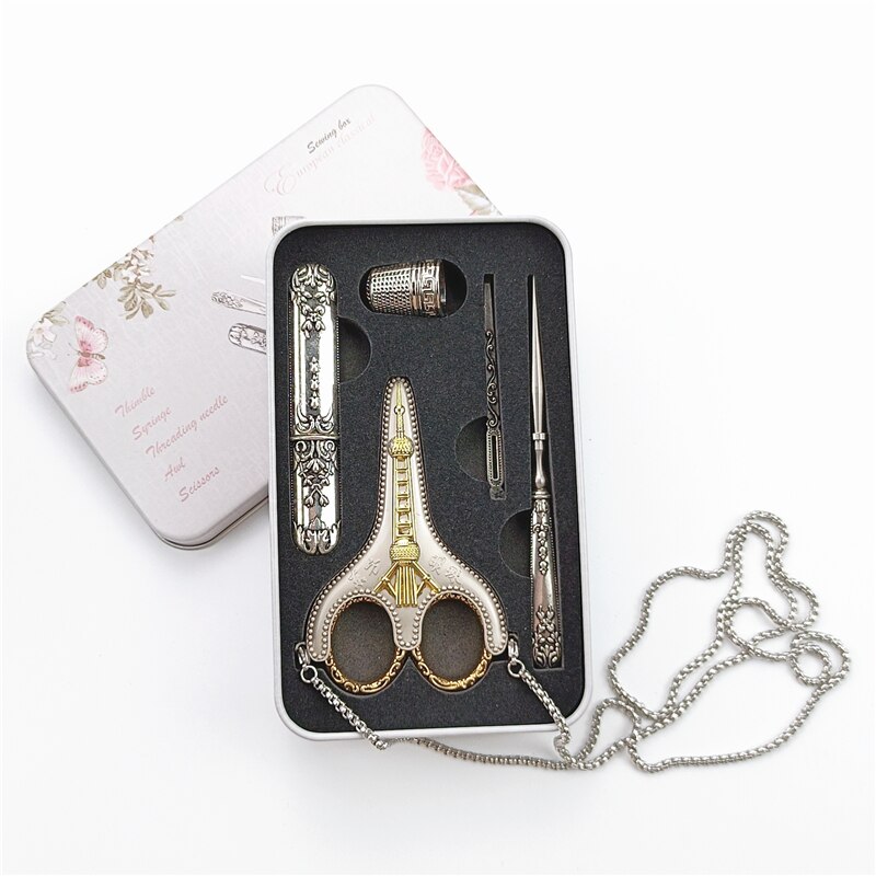 Tijeras Vintage Retro para manualidades, hilo de bordar, tela, punto de cruz, a medida, suministros de costura: Gold Scissor Set 2