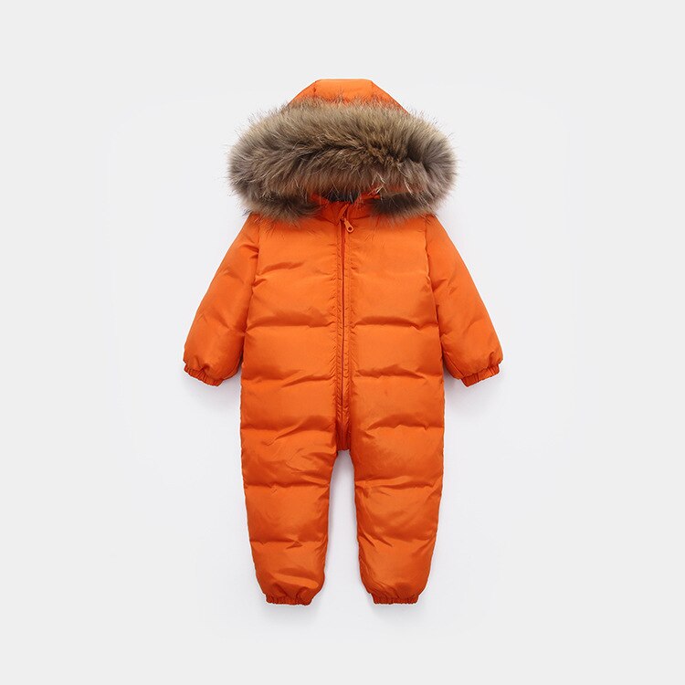 Kids Winter Hooded Jumpsuit Donsjack Baby Jongen Snowsuit Parka Natuur Bont 90% Eend Donsjack Voor Meisje Kleding Jas overalls: orange / 12m