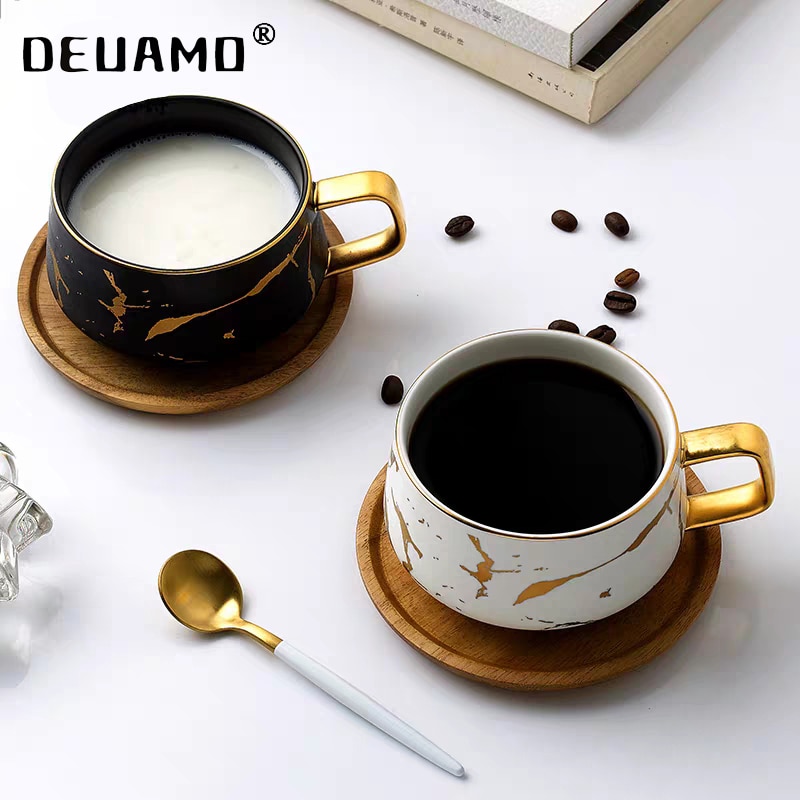 Luksus nordisk marmor keramisk kaffekop kondenseret kaffekrus cafe te morgenmad mælkekopper underkopdragt med skål ske sæt ins