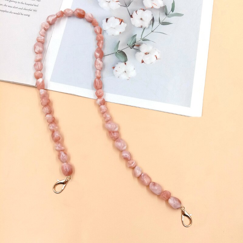 60cm DIY Austauschbare Tasche Griff Perle praktisch Kette Tasche Zubehör Handtasche Gurt Alle-spiel Acryl Schulter Taschen gürtel: Rosa