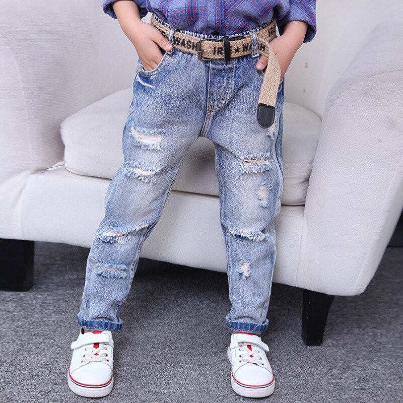 Barn jeans bär trasiga hål jeans baby girl vår och höst långa trasiga byxor denim byxa barn jeans för flickor