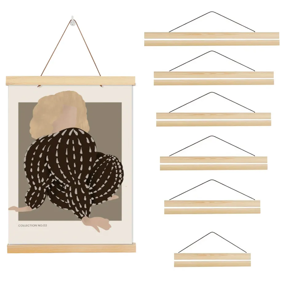 1PC Magnetische Houten Foto Poster Hanger Frames Foto's Muur Canvas Print Schilderij Teak Grenen Hout Woonkamer Home Decor