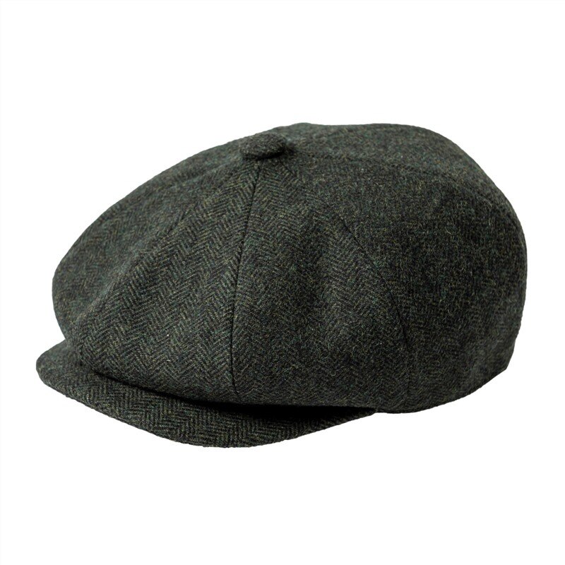 JANGOUL Newsboy Caps Men Wool Blend Flat Cap 8 Panel Male Hat Driving Hats with Button Front 810: Green   / 57 cm