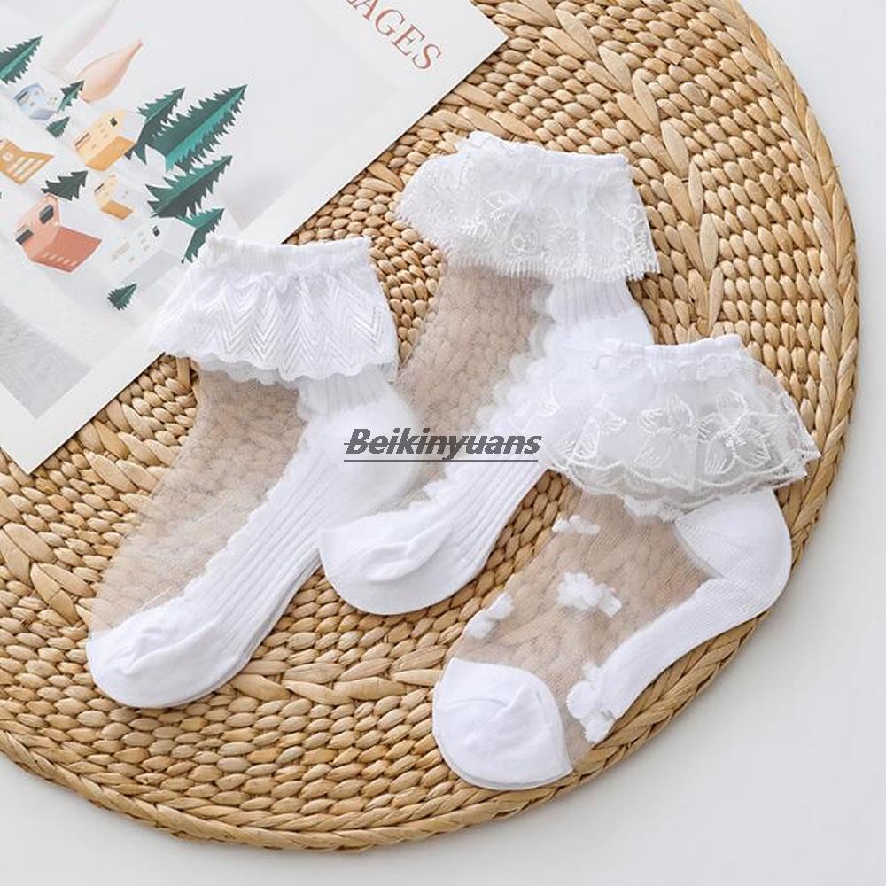 New summer children&#39;s socks girls lace socks Princess mesh glass silk stockings girls white socks