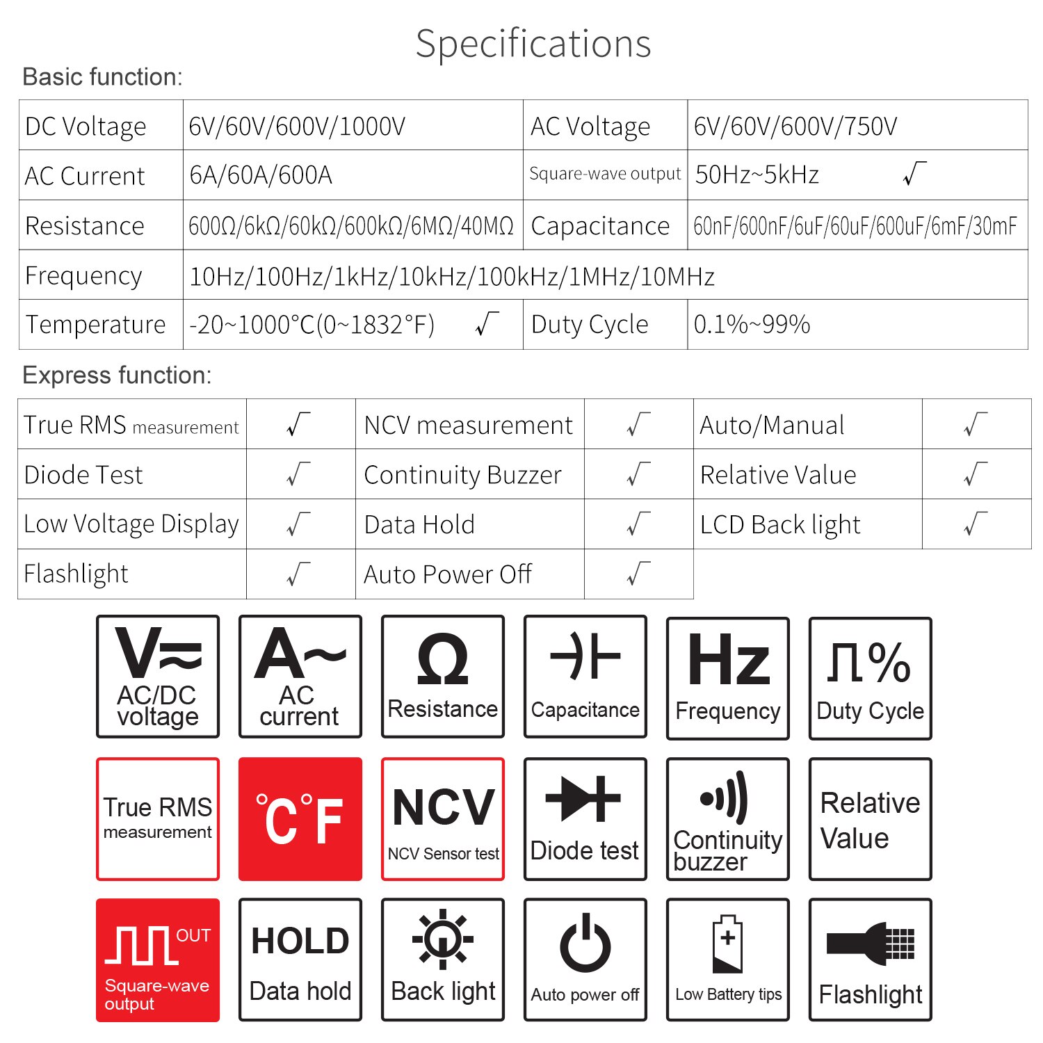 Digital Clamp Meter AC Current Clamp Multimeter AC DC Multi Tester Automatic Range True RMS High Precision Multimeter KM-CM21C