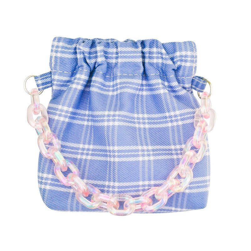 Milkjoy monedero Kawaii a cuadros con cadena colorida, pequeño bolso de almacenamiento de cambio de gran capacidad, portatarjetas, estuche organizador, estuche de embrague: Pink Chain