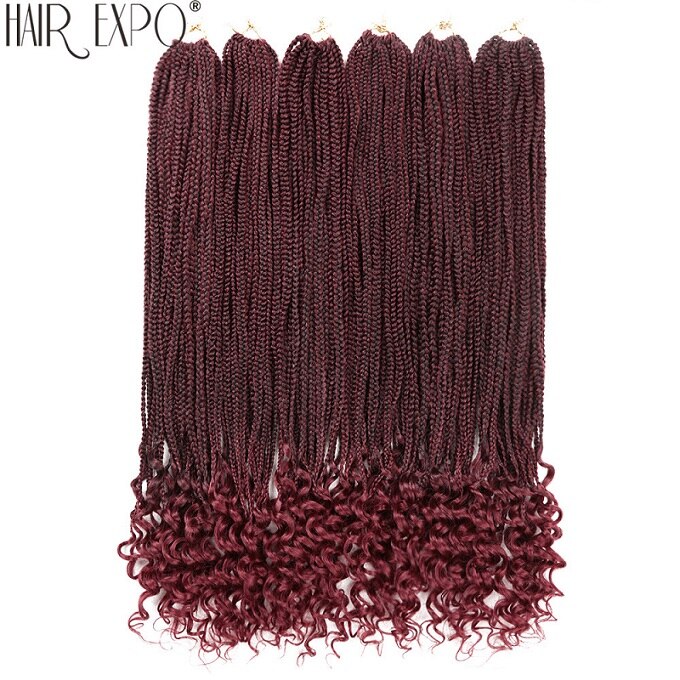 30inch Crochet Hair Box Braids With Curly Ends Synthetic Hair Braid 24 Strands Braiding Hair Extensions For Women: T1B-BUG / 3Pcs/Lot