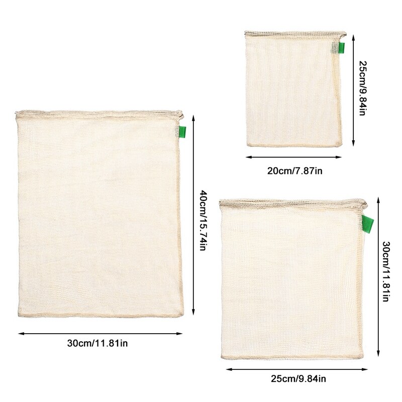 9Pcs Organic Cotton Mesh Produce Bags Reusable Washable Storage Drawstring Bag for Shopping, Grocery,Fruit Vegetable