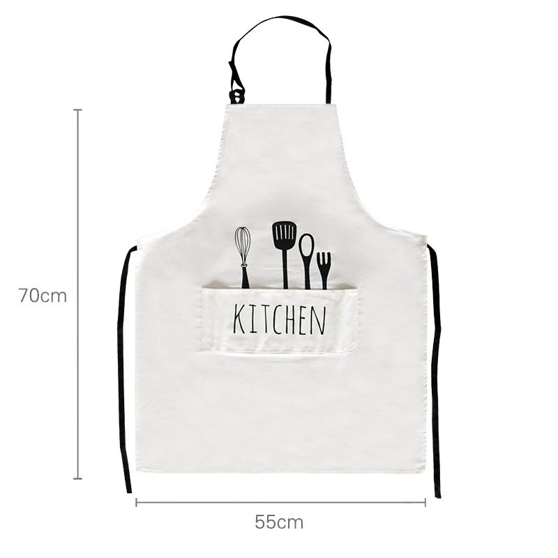 Justerbart print mønster forklæde kok tjener køkken kokke forklæde med lommer polyester vandtæt køkkenredskaber til mand kvinde: Hvid