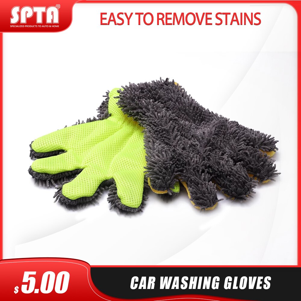 SPTA 5 Finger Car Washing Gloves Soft Multifunction Double-sided Car Cleaning Brush Car Wash Car Cleaning Gloves Coral Mitt Car
