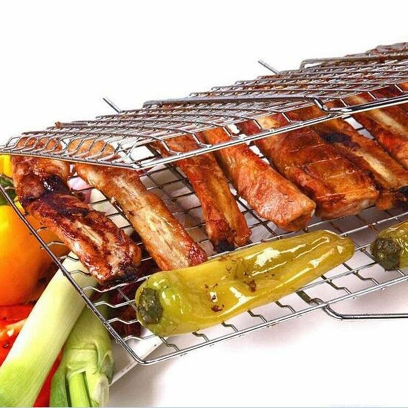 Bbq-grill, grillmand, roestvrijstalen gaas, kookgereedschap voor buiten, bbq-accessoires, gemakkelijk schoon te maken, kookgereedschap voor buiten